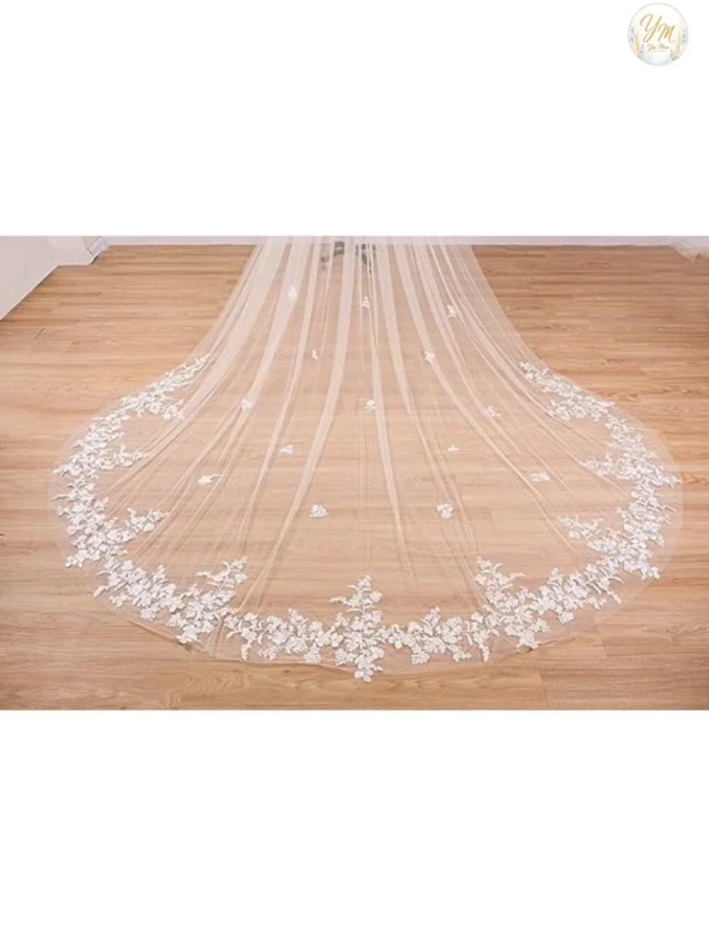 Cathedral Flower Lace Wedding Veil with Metal Comb Long Train